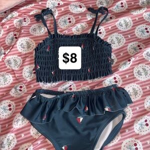 Navy Blue Smocked Bikini Set